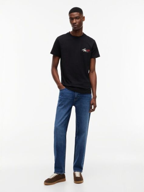 Μαύρο Slim Βαμβακερό T-Shirt Με Signature Λογότυπο  Άνδρες