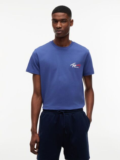 Blue Signature Logo Slim Jersey T-Shirt  Men