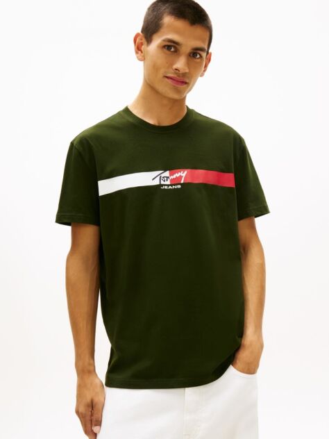 Πράσινο Βαμβακερό T-Shirt Με Signature Λογότυπο  Άνδρες