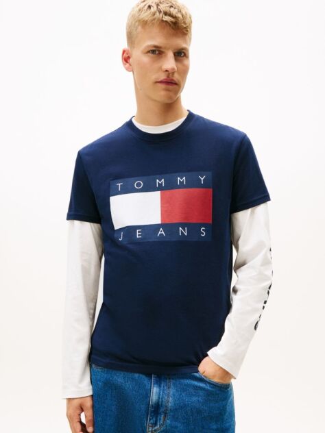 Μπλε T-Shirt Με Κλασική Λαιμόκοψη Και Σημαία  Άνδρες