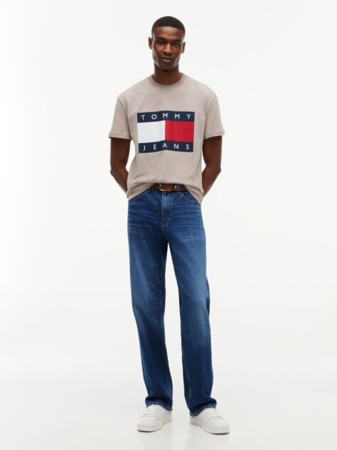 Καφέ T-Shirt Με Κλασική Λαιμόκοψη Και Σημαία  Άνδρες