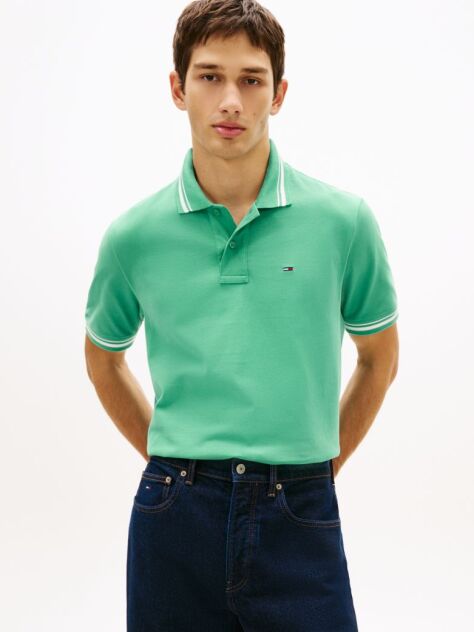 Green Tommy Flag Regular Fit Tipped Polo Shirt  Men