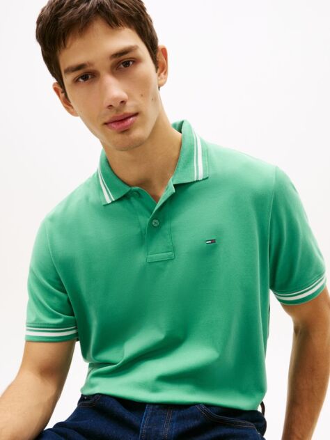 Green Tommy Flag Regular Fit Tipped Polo Shirt  Men