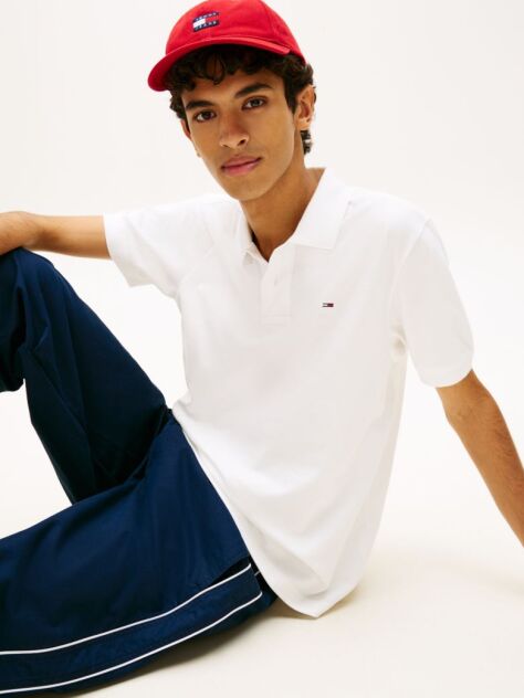 White Hilfiger Flag Regular Fit Pique Polo Shirt  Men