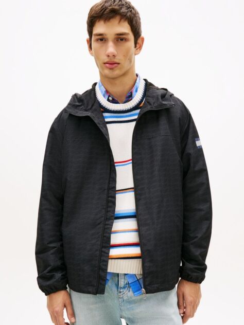 Black Signature Logo Print Water Repellent Packable Windbreaker  Men