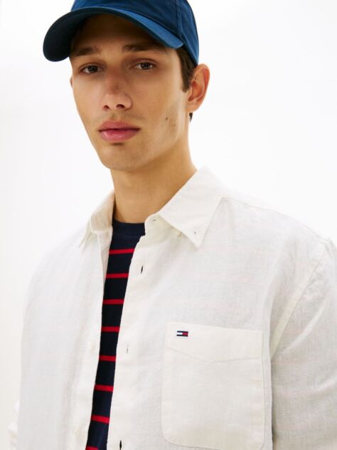 White Regular Fit Button-Down Pure Linen Shirt  Men