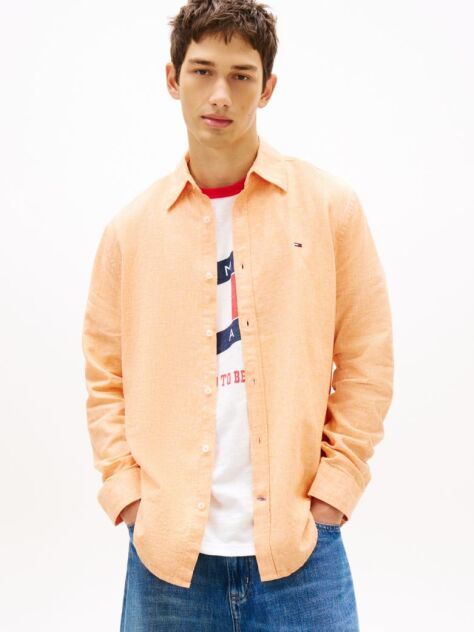 Orange Regular Fit Linen Blend Shirt  Men