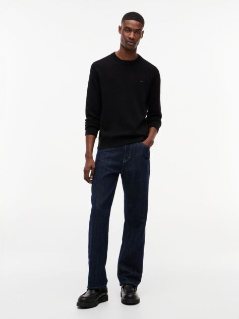 Black Tommy Flag Slim Crew Neck Jumper  Men