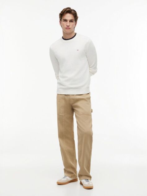 Beige Tommy Flag Slim Crew Neck Jumper  Men