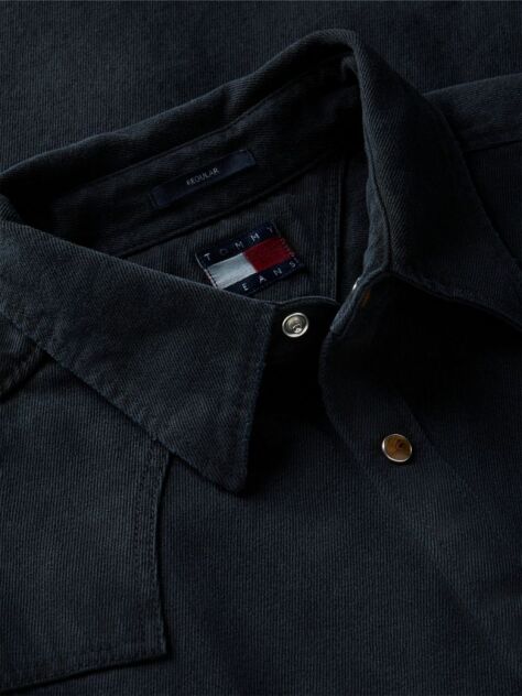 Black Regular Fit Washed Denim Western Shirt  Men
