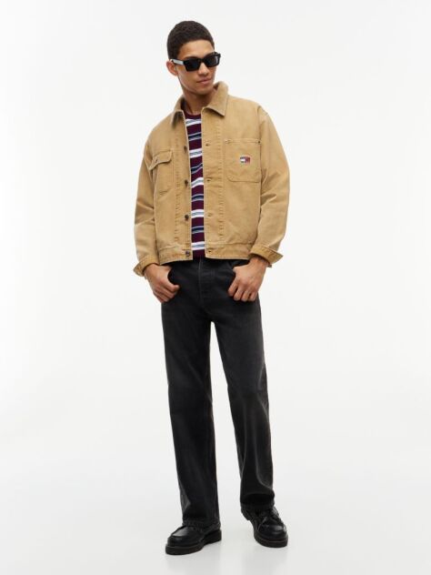 Μπεζ Oversized Overshirt Από Καμβά Με Κοτλέ Γιακά  Άνδρες