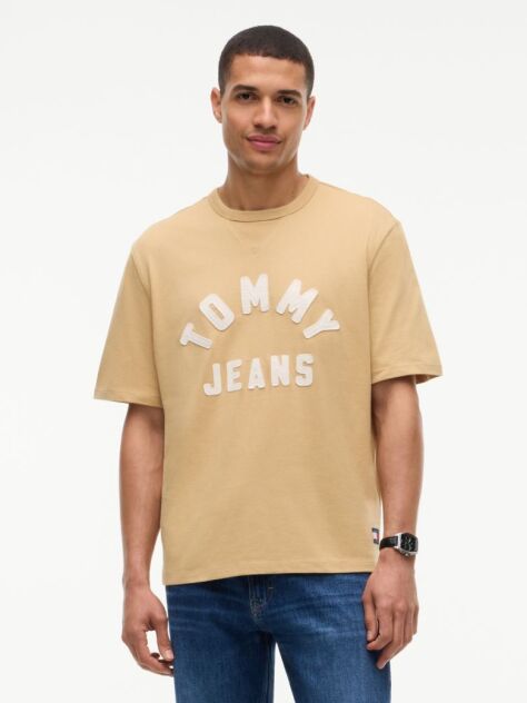 Μπεζ Oversized ΒαμβακερόT-Shirt Με Λογότυπο  Άνδρες