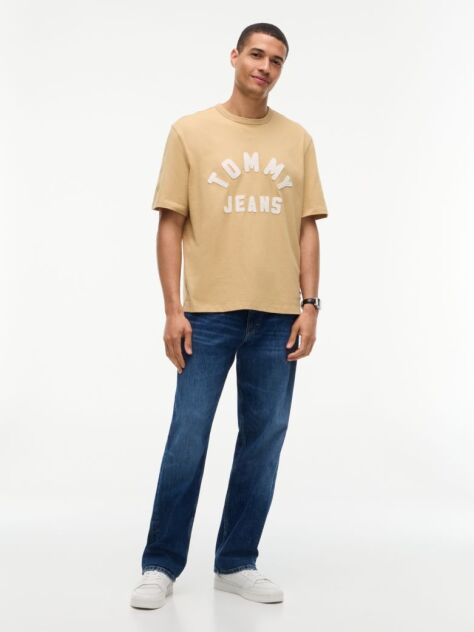 Μπεζ Oversized ΒαμβακερόT-Shirt Με Λογότυπο  Άνδρες