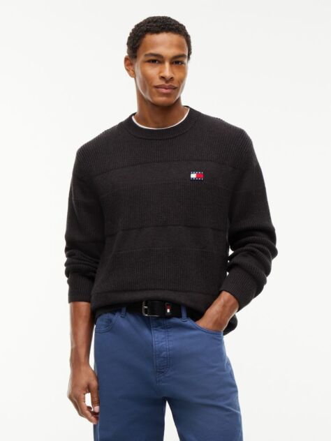 Black Tommy Badge Textured Jumper  Men