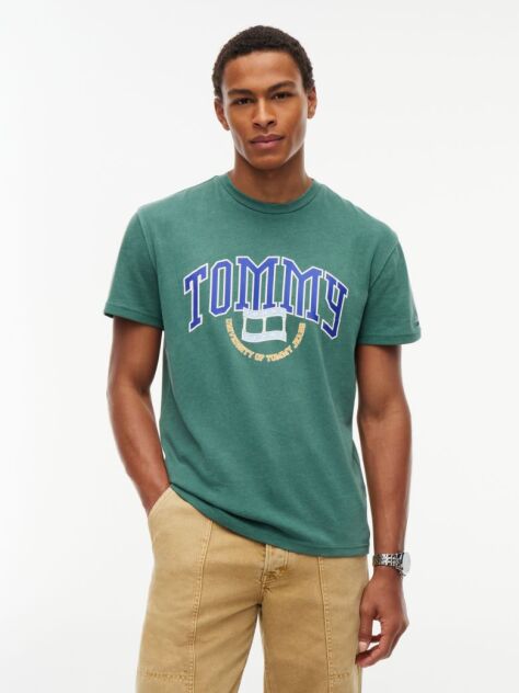 Πράσινο Βαμβακερό T-Shirt Με Varsity Λογότυπο  Άνδρες