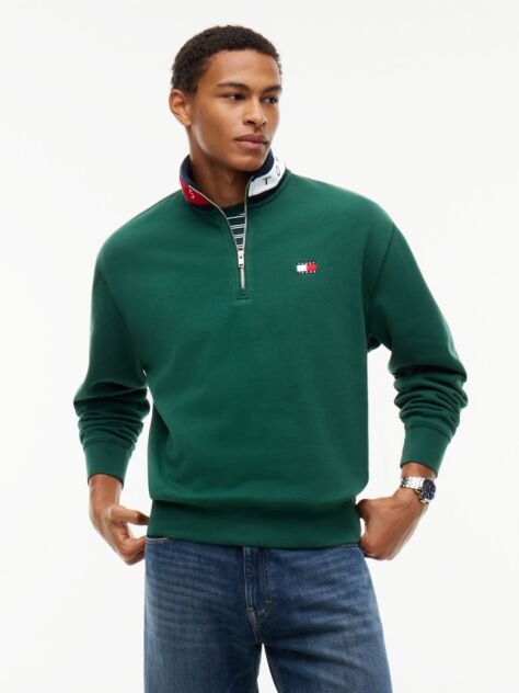 Green Tommy Badge Relaxed Quarter-Zip Sweatshirt  Men