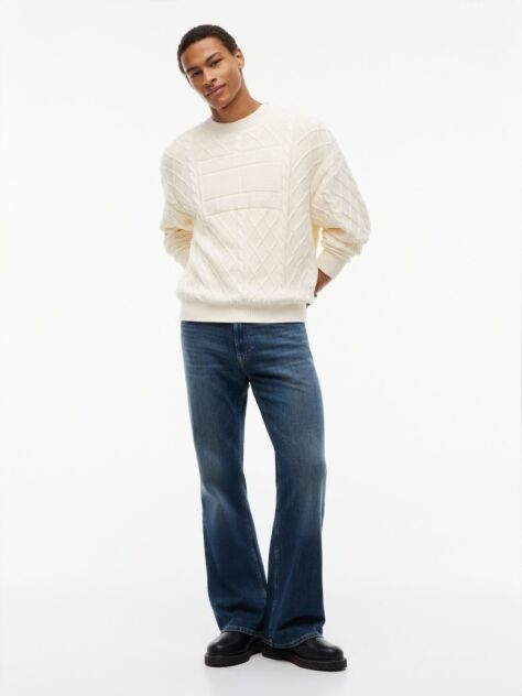 Beige Diamond Cable Knit Relaxed Jumper  Men