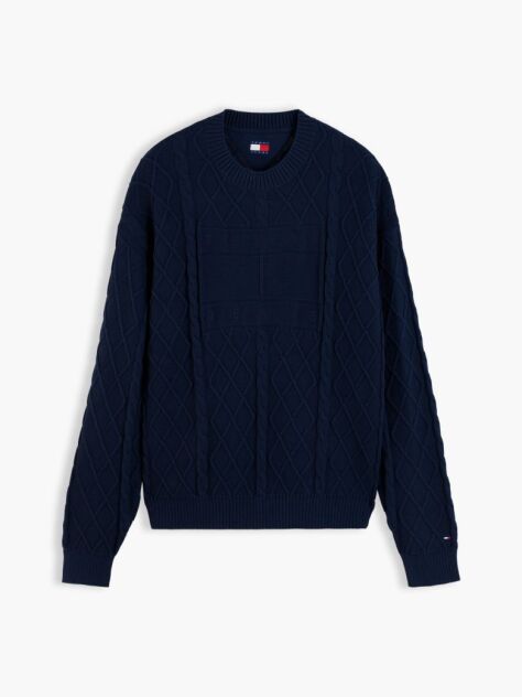 Blue Diamond Cable Knit Relaxed Jumper  Men