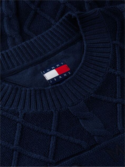 Blue Diamond Cable Knit Relaxed Jumper  Men