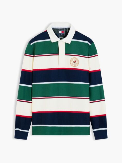 Multi Relaxed Fit Rugby Stripe Long Sleeve Polo Shirt  Men