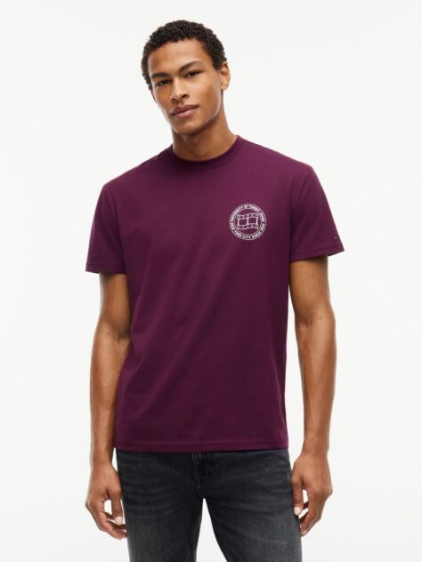 Κόκκινο Βαμβακερό  T-Shirt Με Wavy Σημαία Και Πίσω Λογότυπο  Άνδρες