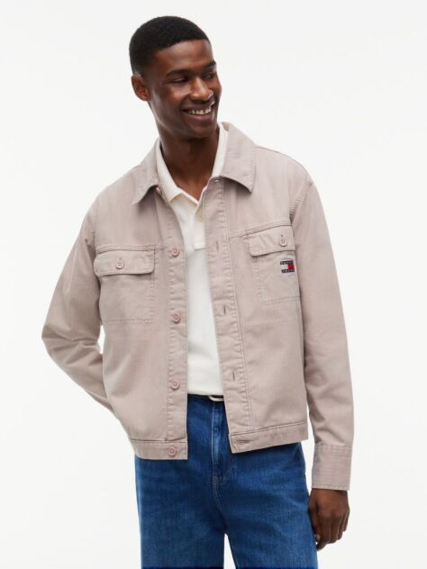 Καφέ Oversized Overshirt Με Herringbone Πλέξη  Άνδρες