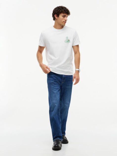 Μπεζ Βαμβακερό T-Shirt Με Κλασική Λαιμόκοψη Και Λογότυπο  Άνδρες