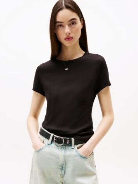 Μαύρο Essential Ριμπ T-Shirt Σε Slim Γραμμή  Γυναίκες
