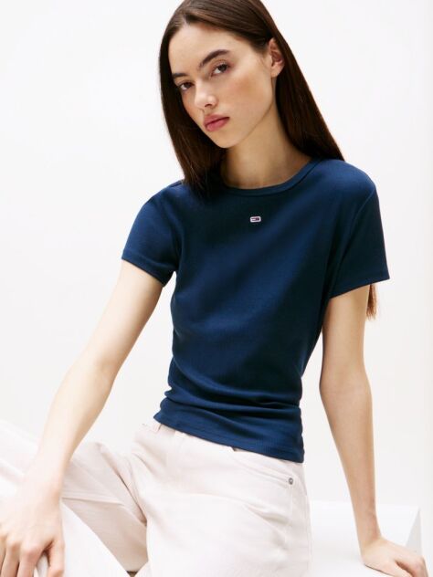 Μπλε Essential Ριμπ T-Shirt Σε Slim Γραμμή  Γυναίκες