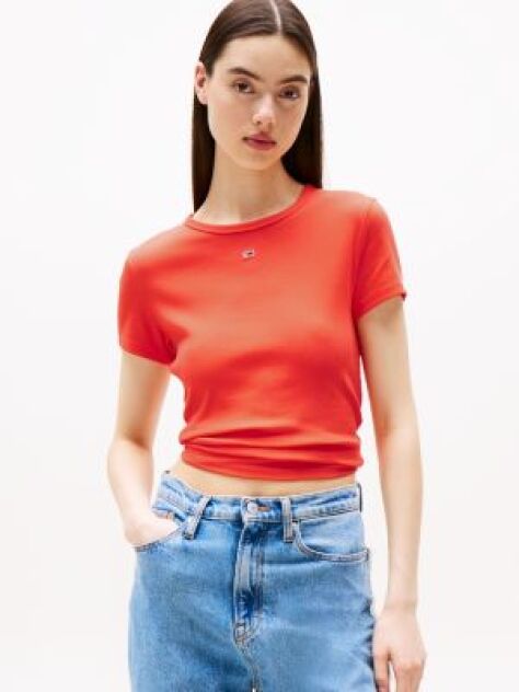 Πορτοκαλί Essential Ριμπ T-Shirt Σε Slim Γραμμή  Γυναίκες