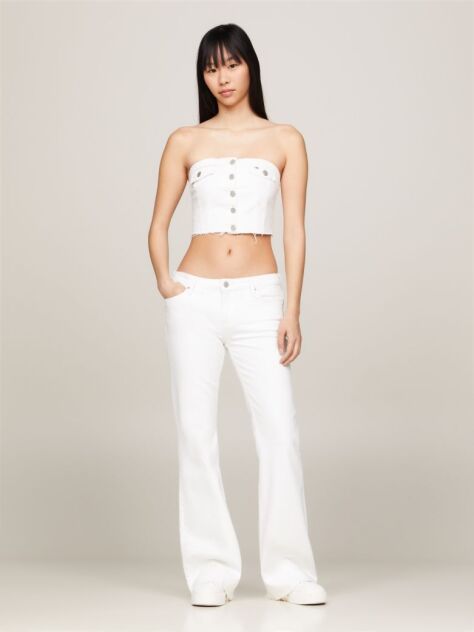 White Denim Fitted Cropped Bustier Top  Women