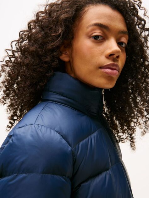 Blue Faux Faur Hooded Down-Filled Fitted Jacket  Women