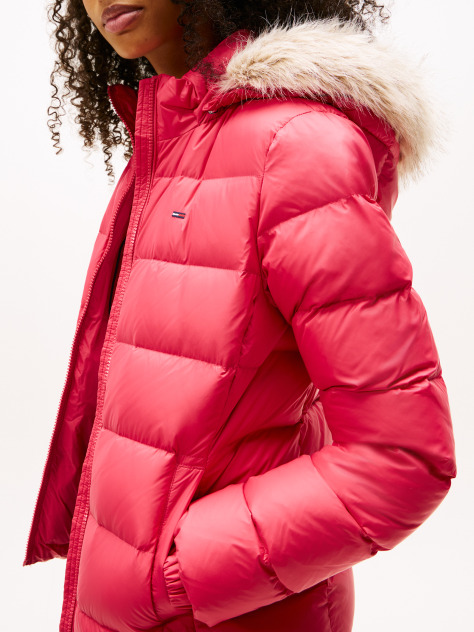 Pink Faux Faur Hooded Down-Filled Fitted Jacket  Women