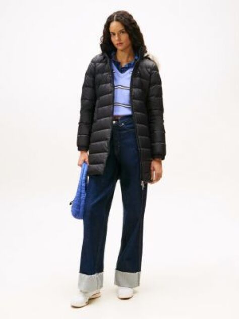 Black Faux Fur Trim Hooded Down Coat  Women
