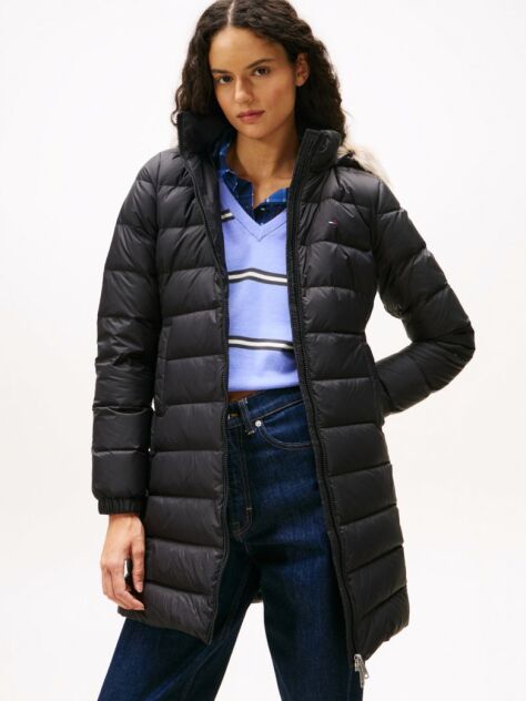 Black Faux Fur Trim Hooded Down Coat  Women