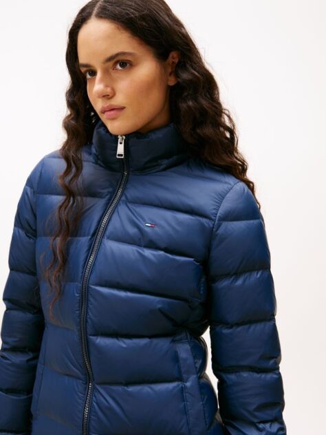 Blue Faux Fur Trim Hooded Down Coat  Women