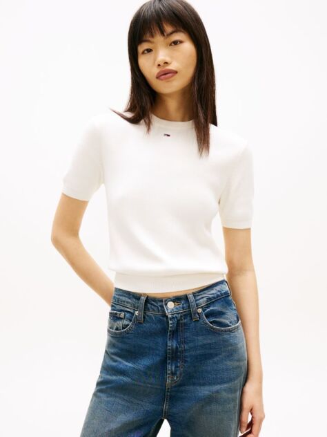 White Flag Embroidery Short Sleeve Jumper  Women