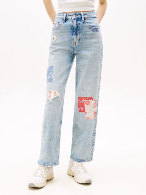 Denim Patchwork Ψηλόμεσο Τζιν Σε Slim Ίσια Γραμμή  Γυναίκες