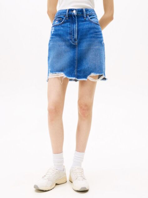 Denim Distressed Denim Mini Mom Skirt  Women