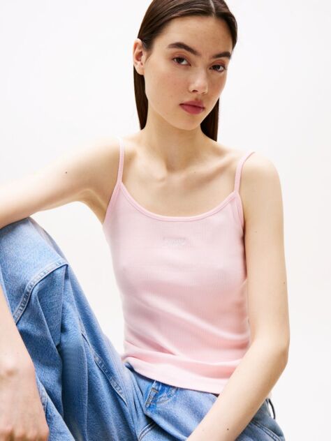 Pink Ribbed Slim Spaghetti Strap Top  Women
