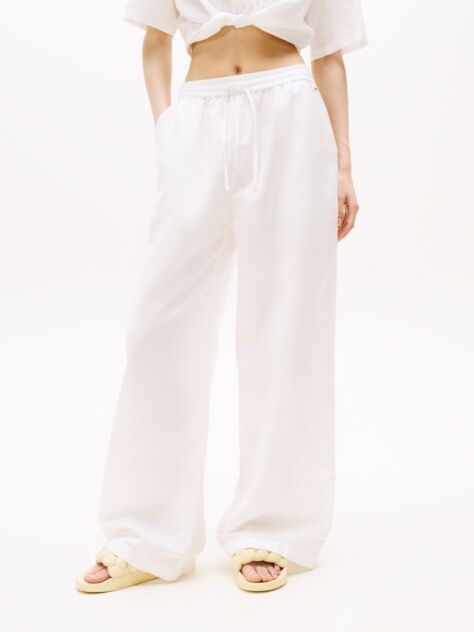 Beige Wide Leg Trousers With Linen  Women
