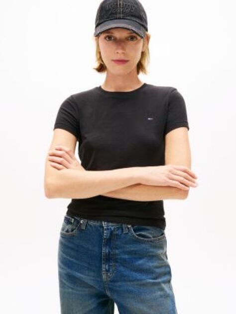Μαύρο T-Shirt Με Κλασική Λαιμόκοψη Και Κεντητό Σημαιάκι  Γυναίκες