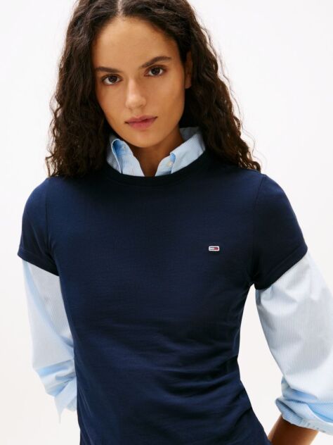 Blue Crew Neck Flag Embroidered T-Shirt  Women