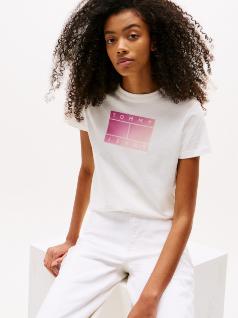 Beige Gradient Logo Crew Neck T-Shirt  Women
