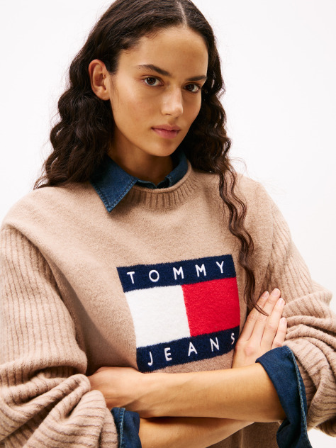 Brown Tommy Flag Badge Mini Jumper Dress  Women
