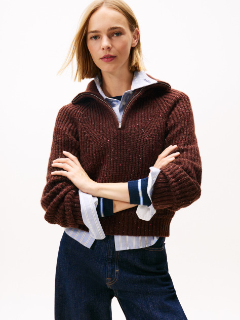 Brown Logo Half-Zip Jumper With Wool  Women