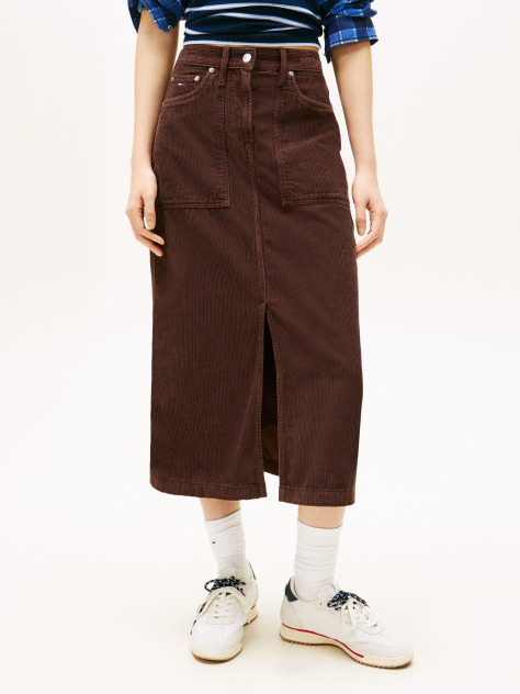 Brown Claire Corduroy Logo Embroidery Midi Utility Skirt  Women