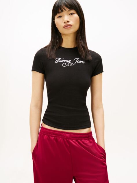 Μαύρο Essential Ριμπ T-Shirt Σε Slim Γραμμή  Γυναίκες