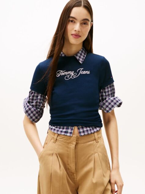 Blue Essential Slim Rib Logo T-Shirt  Women