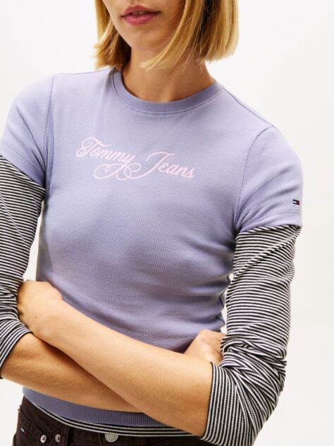 Μωβ Essential Ριμπ T-Shirt Σε Slim Γραμμή  Γυναίκες